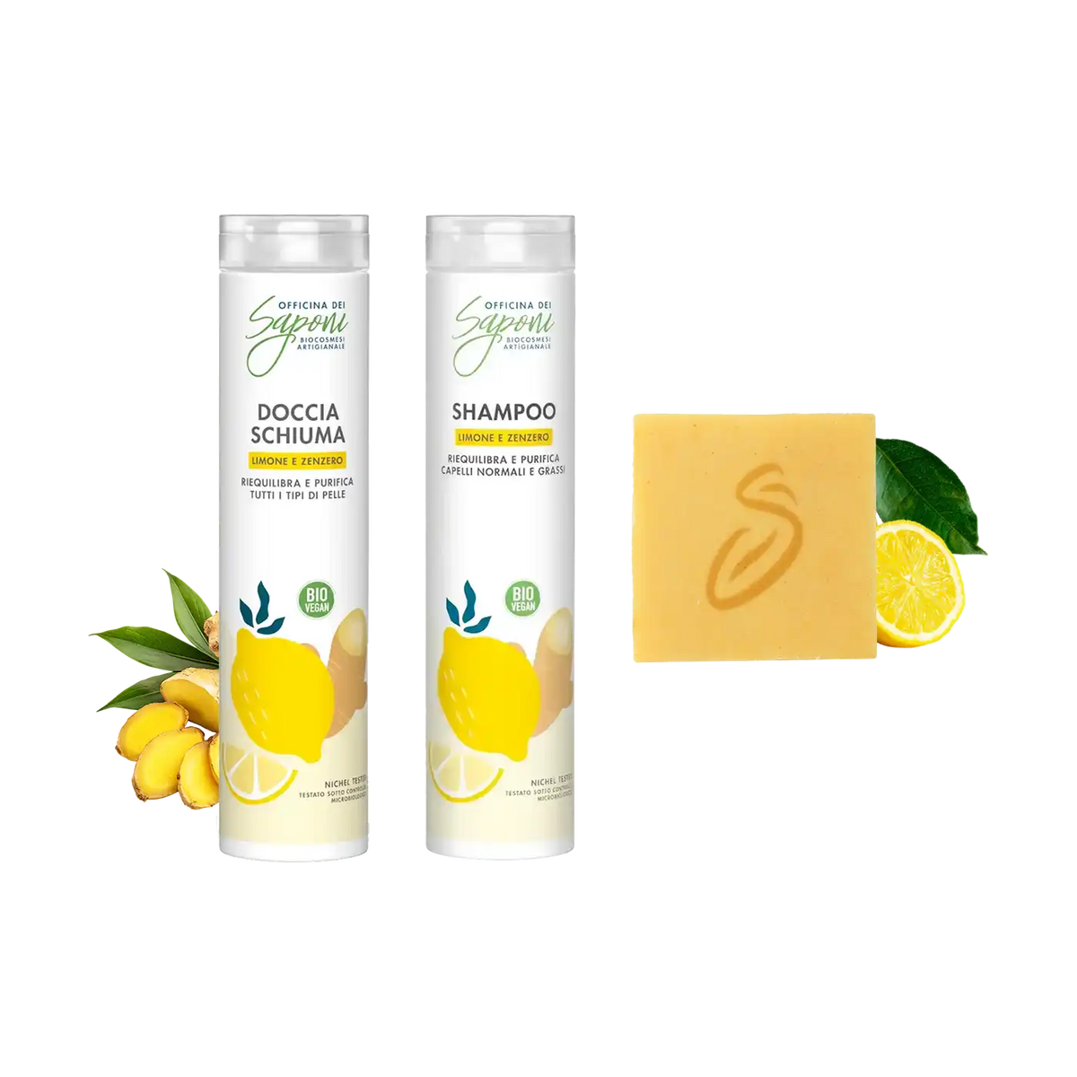 Kit Puliti Fuori e Belli Dentro shampoo zenzero+doccia + sapone