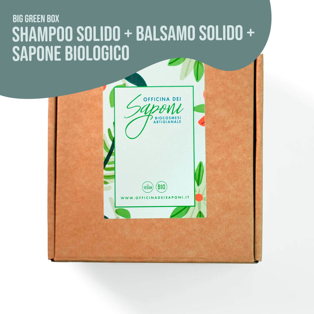 Big Green Box: Shampoo Solido, Balsamo Solido e Sapone Biologico – Officina  dei saponi