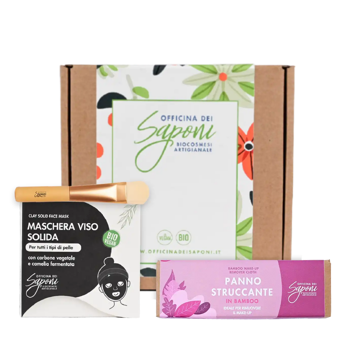 Green Box: Mascherina viso solida + pennello + panno struccante