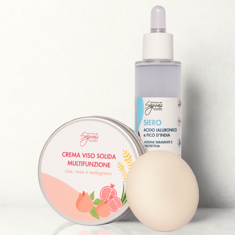 Kit Siero viso Azione Idratante e Protettiva + Crema Viso Solida Multifunzione